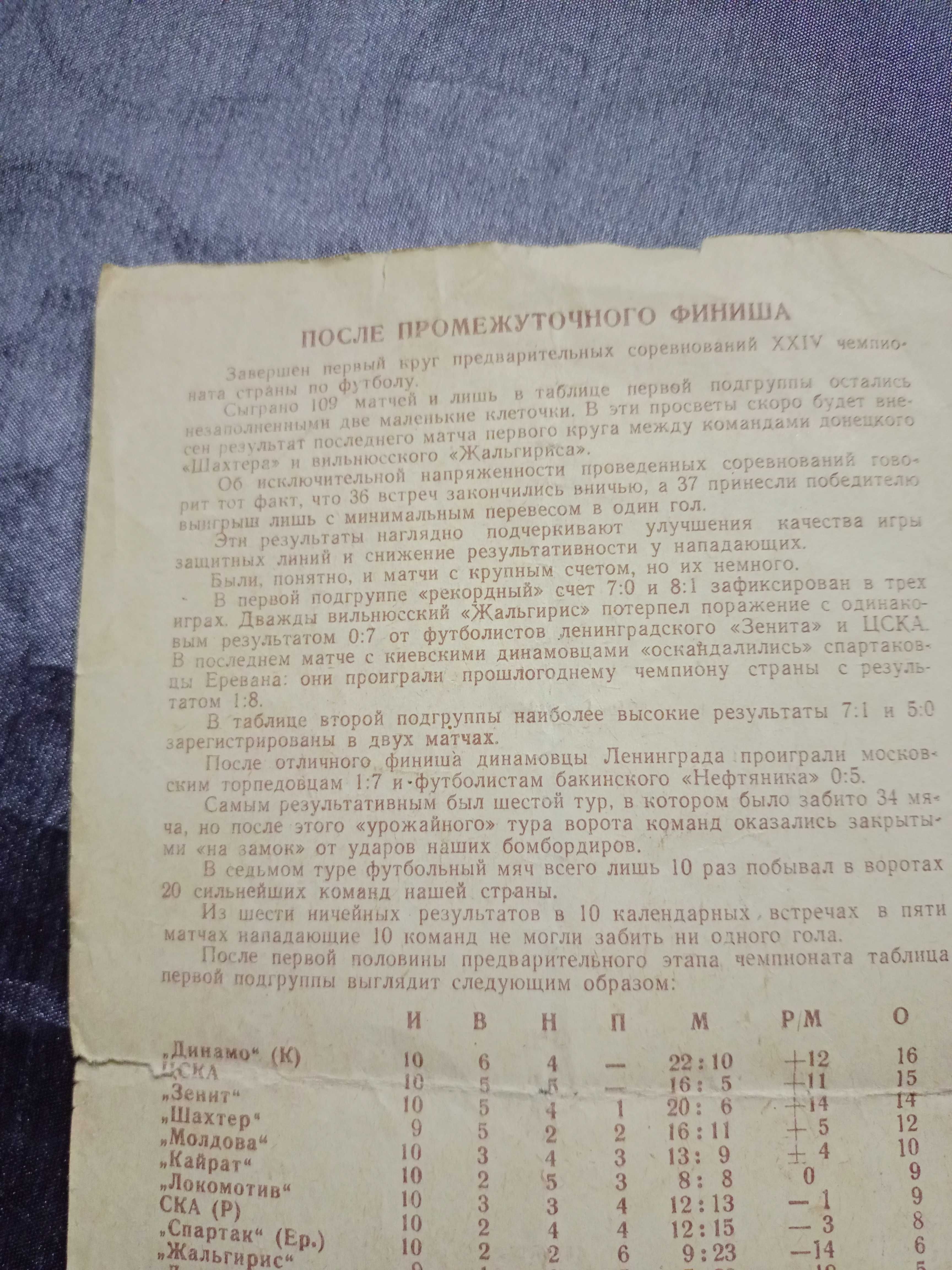 Футбольная программка 1962 Динамо Ленинград -Авангард  Харьков футбол