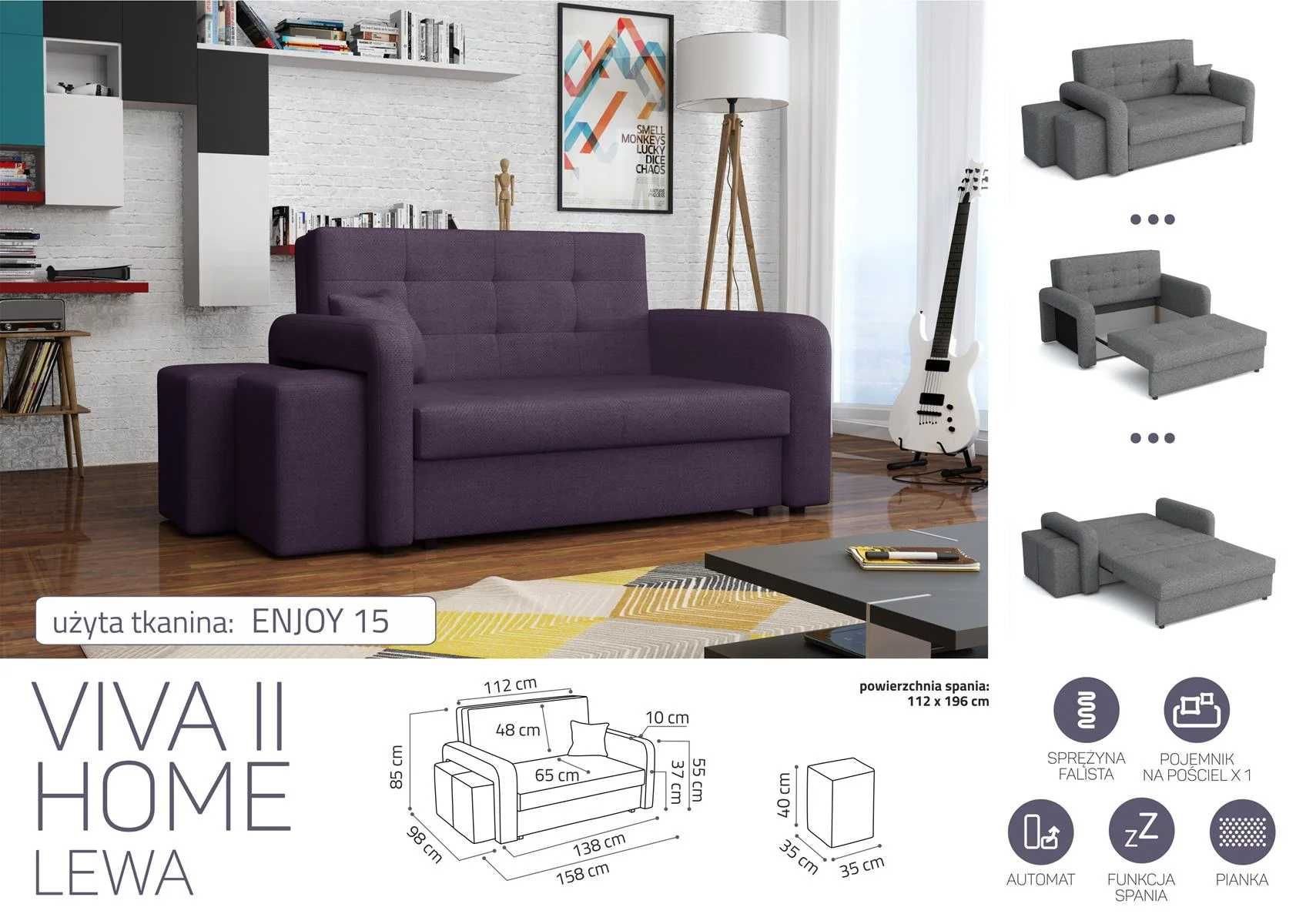 Viva 2 Home z pufami Sofa/Kanapa z funkcją spania Darmowa dostawa