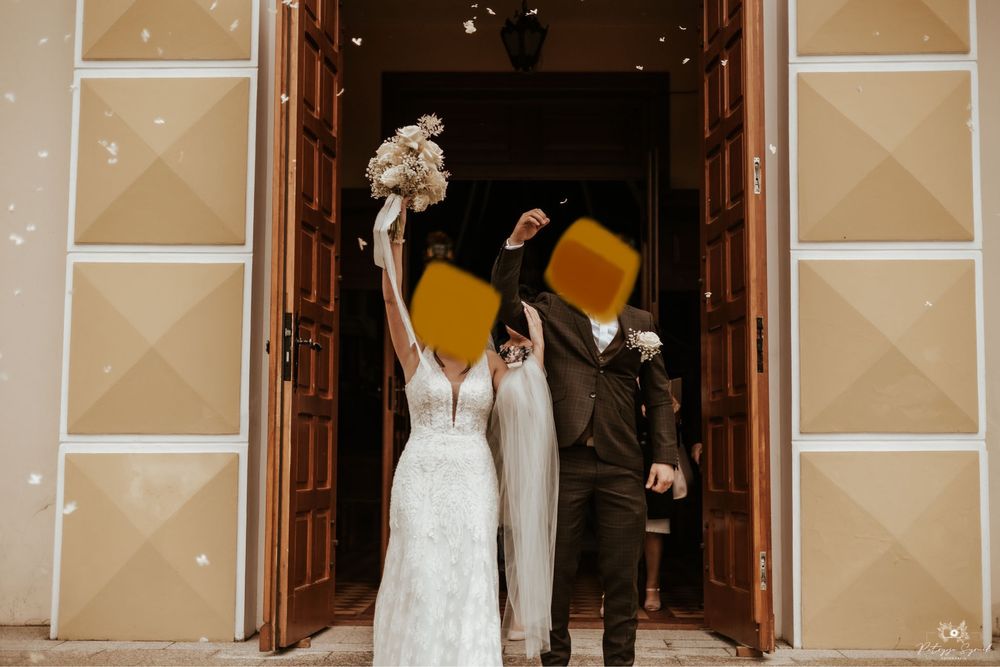 SUKNIA ŚLUBNA Rybka Agnes 34/36 Śmietanka Koronka