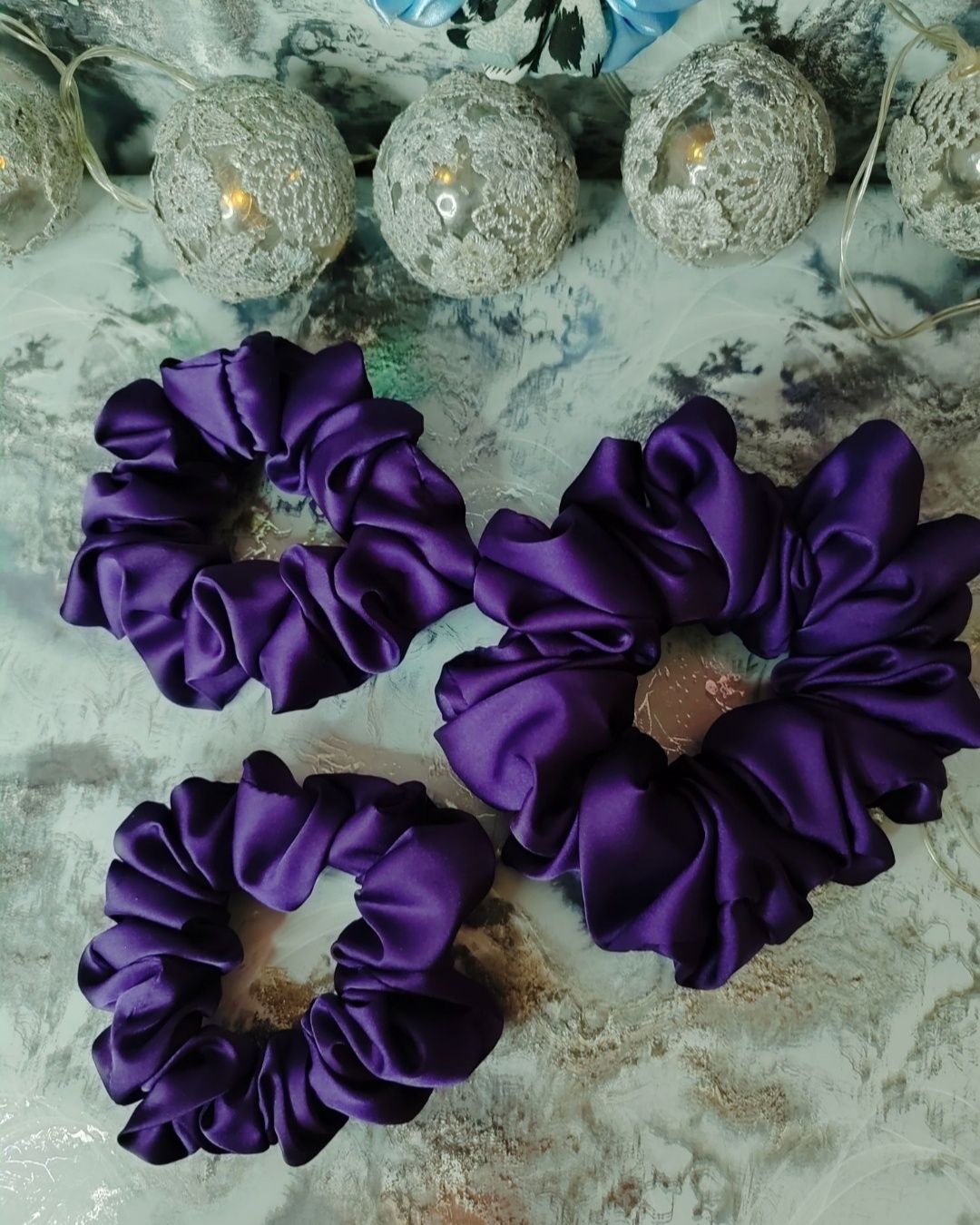 Scrunchie do włosów rozm S Jedwab Ciemna Śliwka