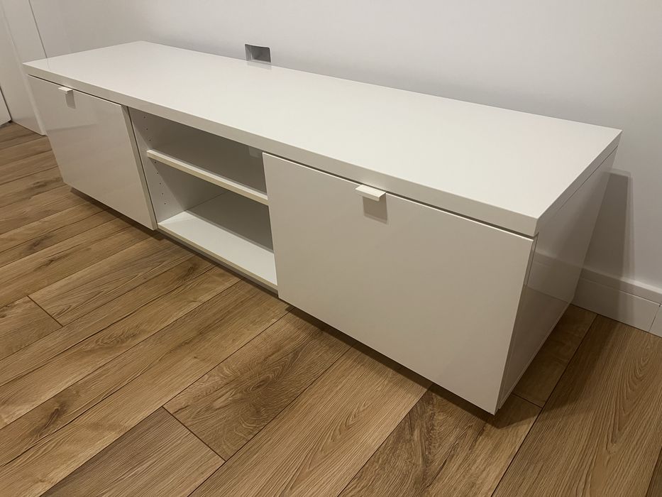 IKEA BYAS Szafka pod TV połysk biały 160x42x45 cm