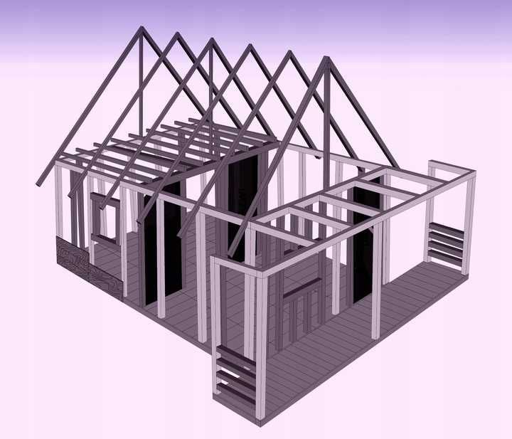 Konstrukcja szkieletowa domku z poddaszem 4/6m