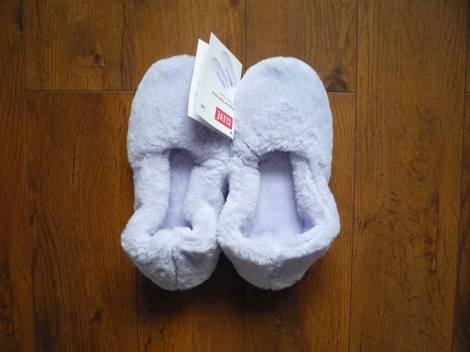 Nowe Cleve 38/39 Kapcie damskie futerko lila fiolet