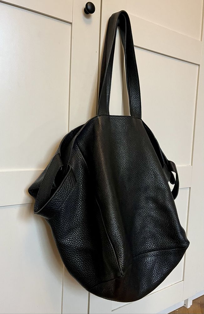Duża czarna skórzana torba shopper bag Slava Varsovia