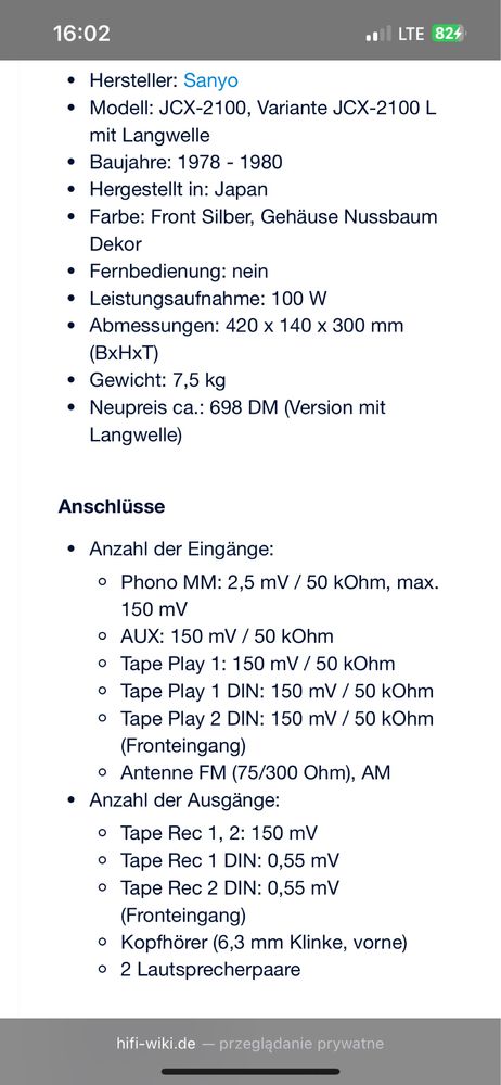 Amplituner Sanyo JCX 2100KZ