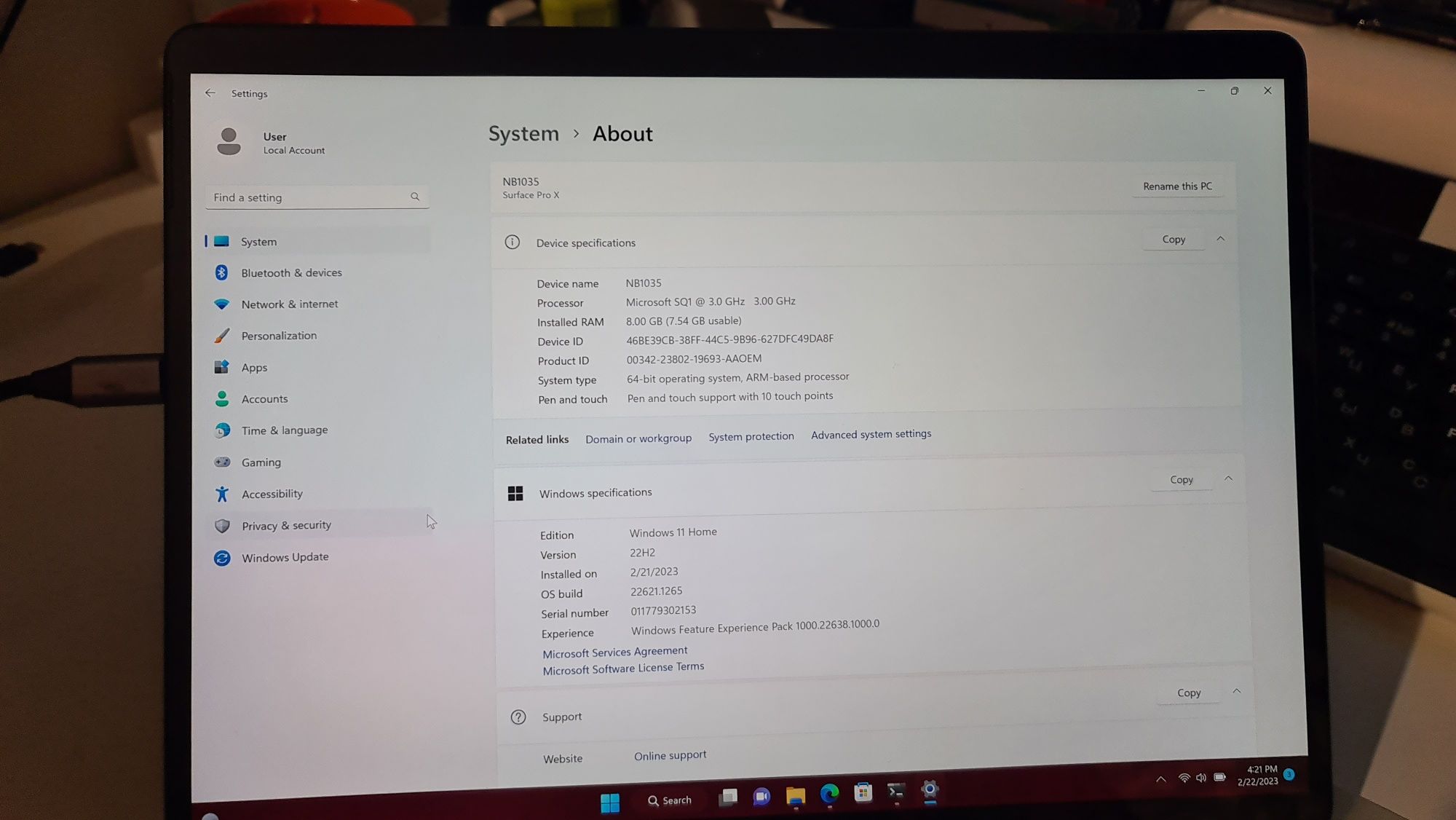 Microsoft Surface pro X model 1706 13 циклов