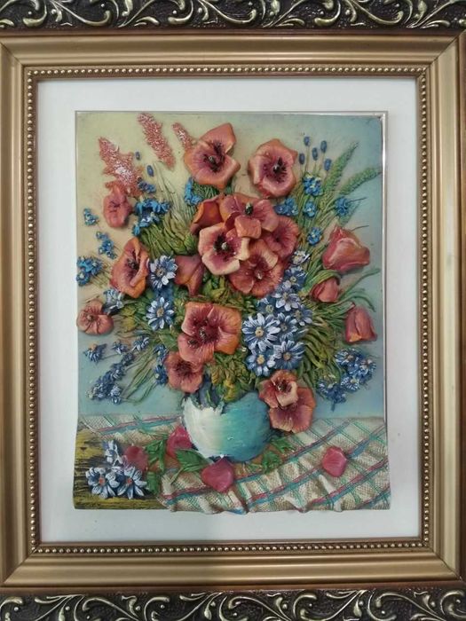 Художня кераміка "Корзина з маками" 380 x 332 мм