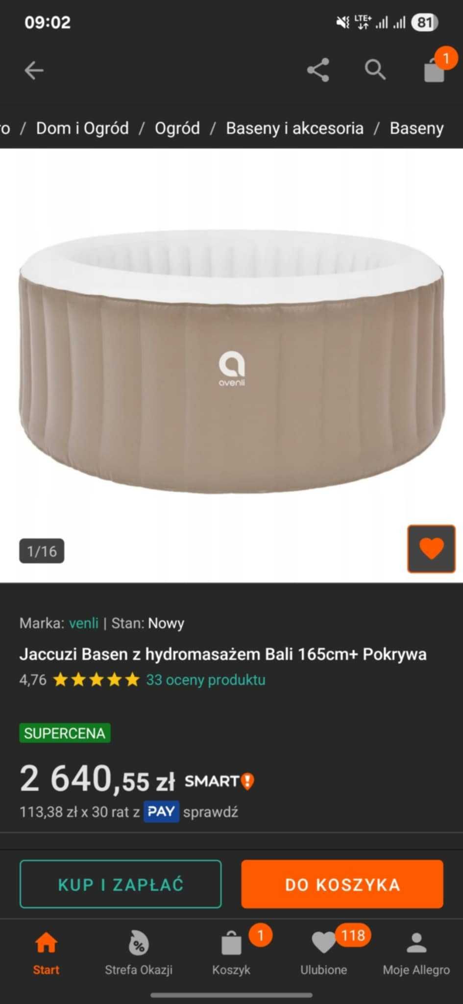 Jacuzzi Avenli Basen z hydromasażem Bali 165cm pokrywa pompa spa ogrod