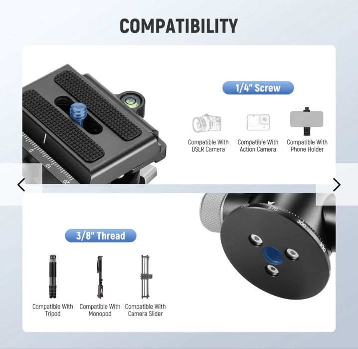 Штативна головка NEEWER TH03 з мікрорегулюванням для відео / фото