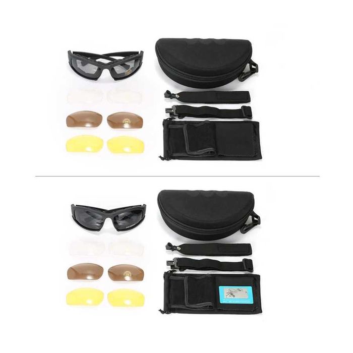 Óculos Tácticos Polarizados de Haste com 4 Lentes Intermutáveis