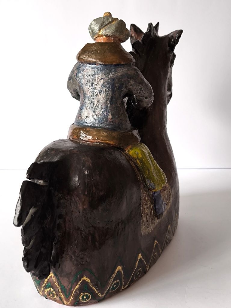 Piękna stara ceramika polska  artystyczna koń i jeździec duża figurka