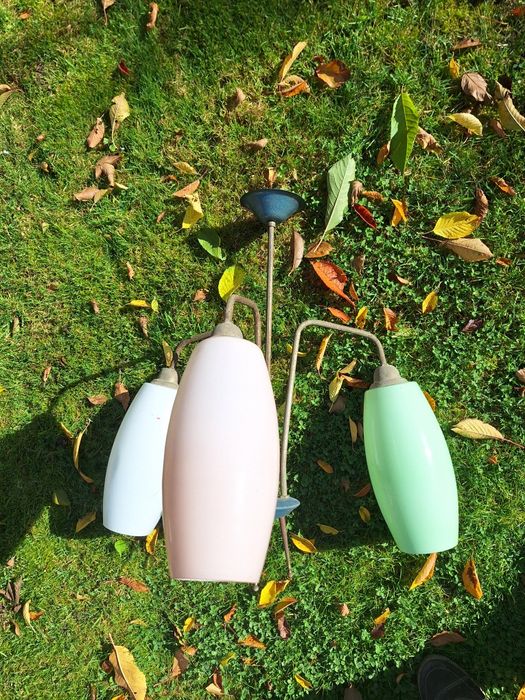 Kolekcja PRL stara lampa sufitowa Ufo  klosz 3 kolory Unikat