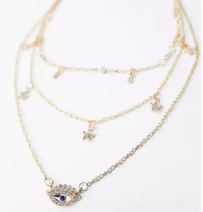 Naszyjnik Kaskadowy Choker Celebrytka Boho Oko Proroka Gwiazdy