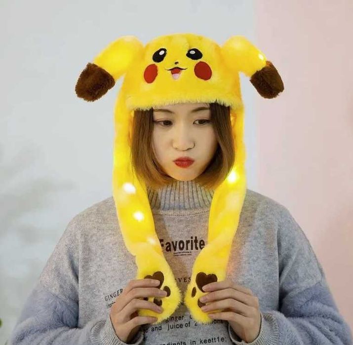 Светящаяся шапка с двигающими ушами, Шапка Пикачу Желтый