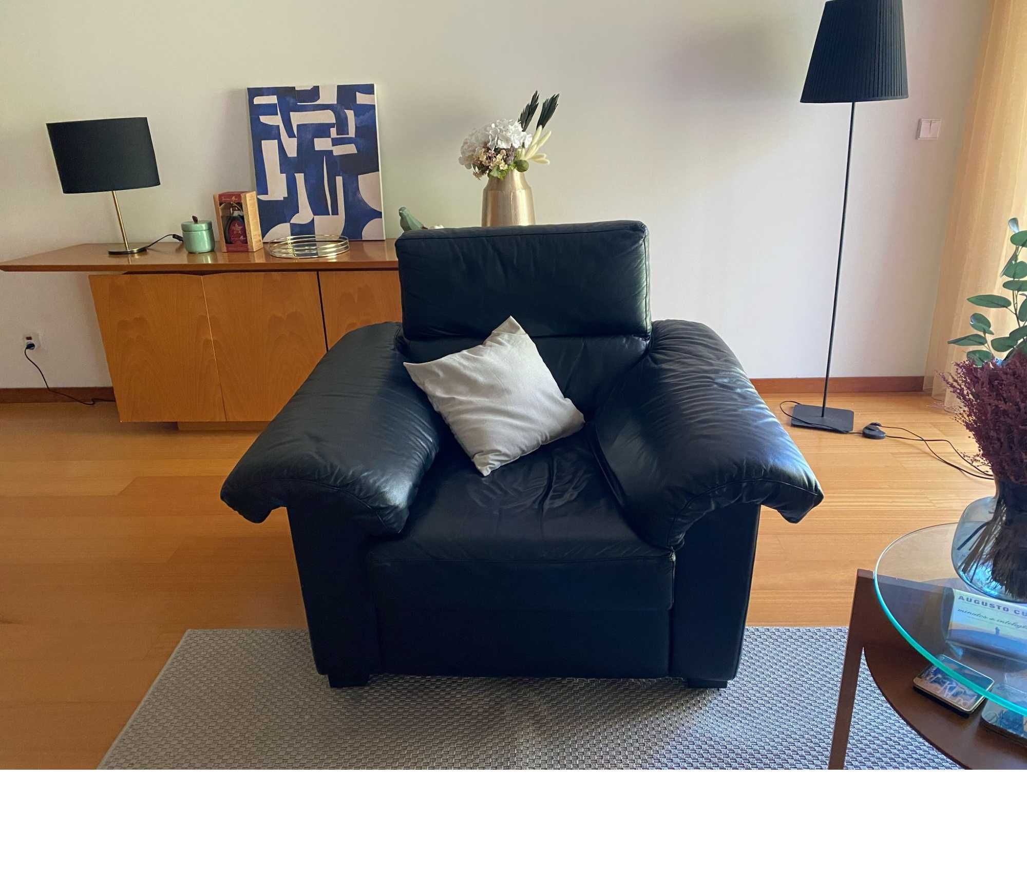 Sofa cama e poltrona em couro natural