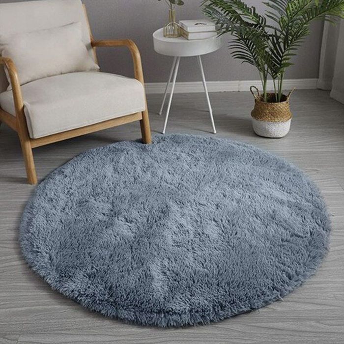 NOWY Pluszowy Dywan Shaggy Okrągły SilverFur Gruby Puszysty 120x120 cm