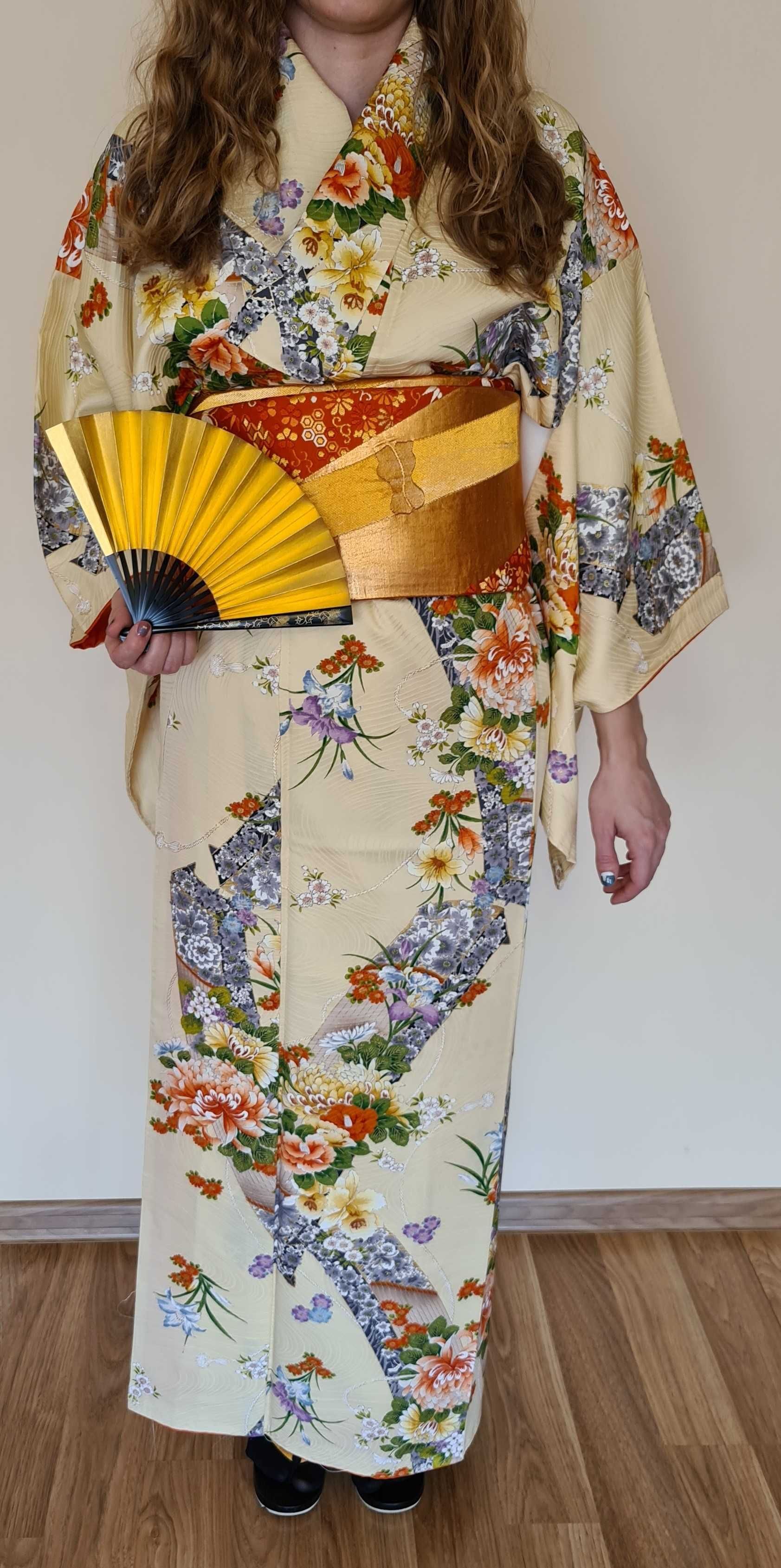 Japońskie kimono + pas obi + wachlarz