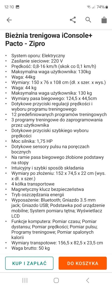 Bieżnia domowa  Zipro