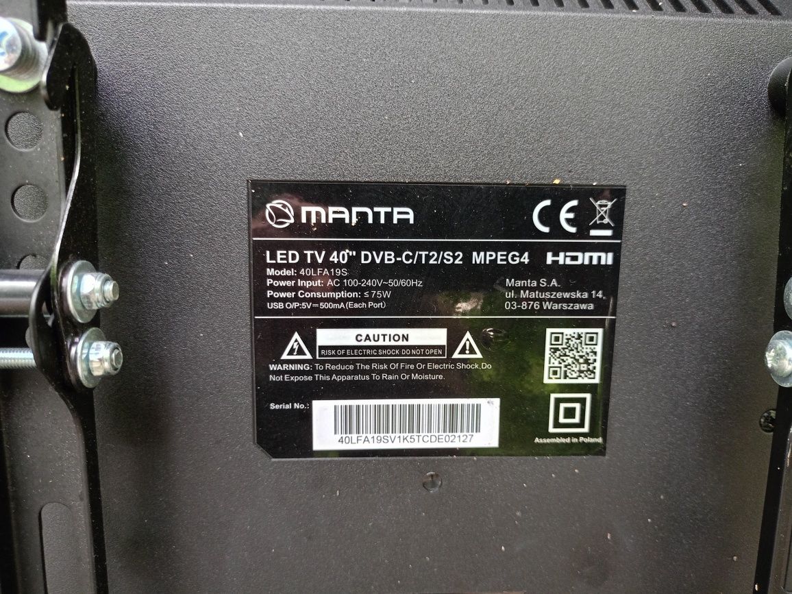 LED TV 40' Manta DVB-C/T2/S2 MPEG 4 HDMI za 24,99PLN