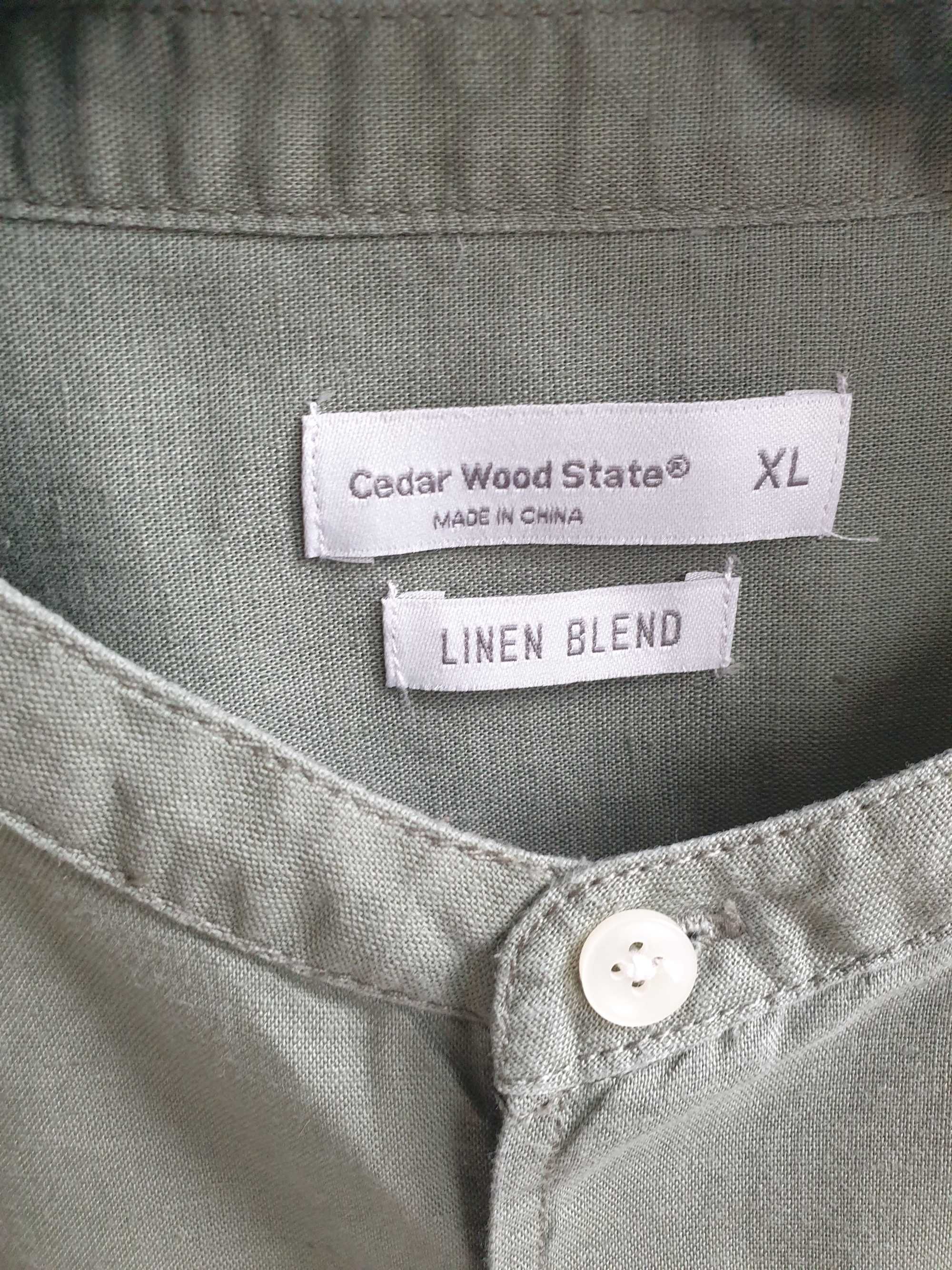 Lniana koszula ze stójką  CedarWoodState XL męska khaki