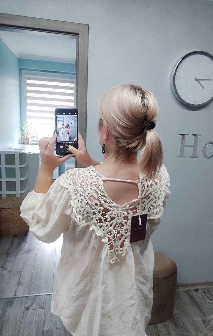 Bluzka koszula Miho's ecru koronka S M jedwab