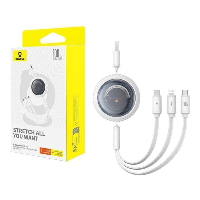 Kabel Baseus Free2Draw 3w1 100W USB-C Lightning Micro USB Biały