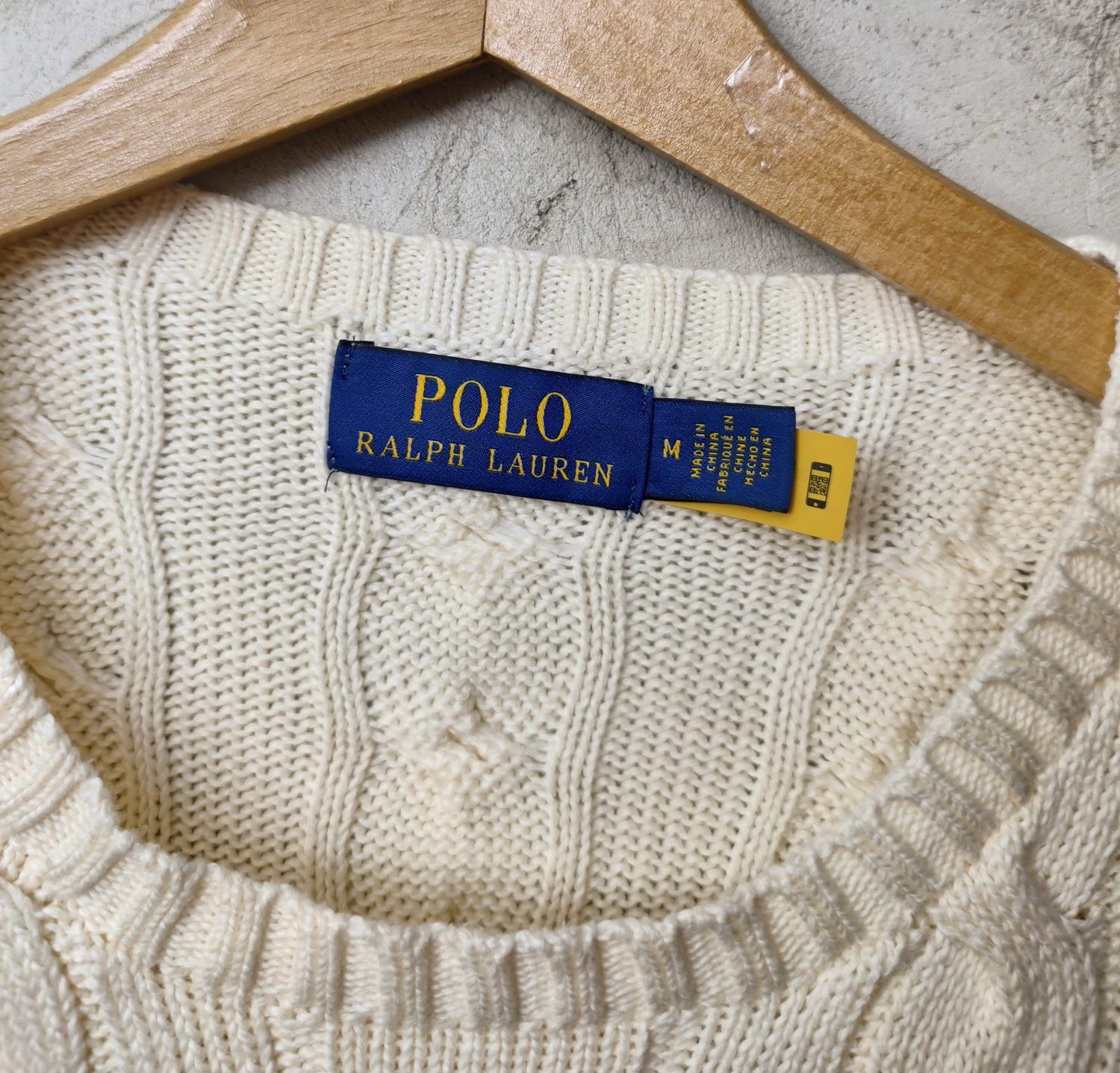 Ralph Lauren__sweter męski (M / L) warkocz kabel / śmietankowy jasny