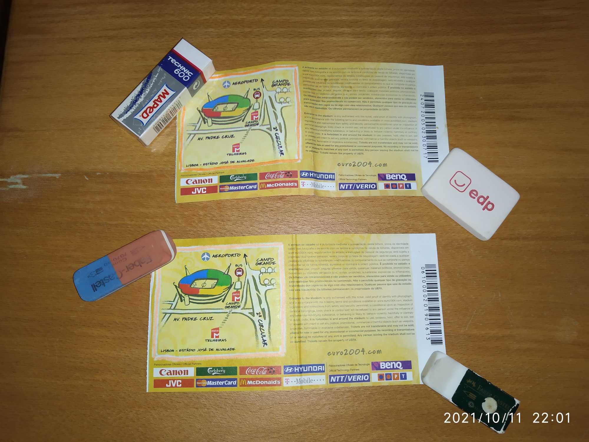 2x bilhetes Euro 2004 Suécia vs Bulgária & Alemanha vs Républica Checa