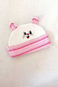 biała różowa czapka czapeczka dla dziewczynki 6-9mies 9-12mies 74 80
