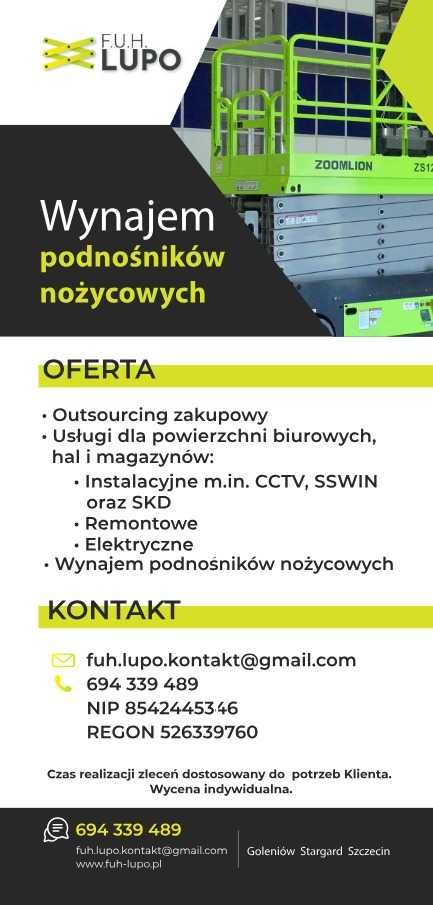 Wynajem podnośników nożycowych - zwyżek Zoomlion