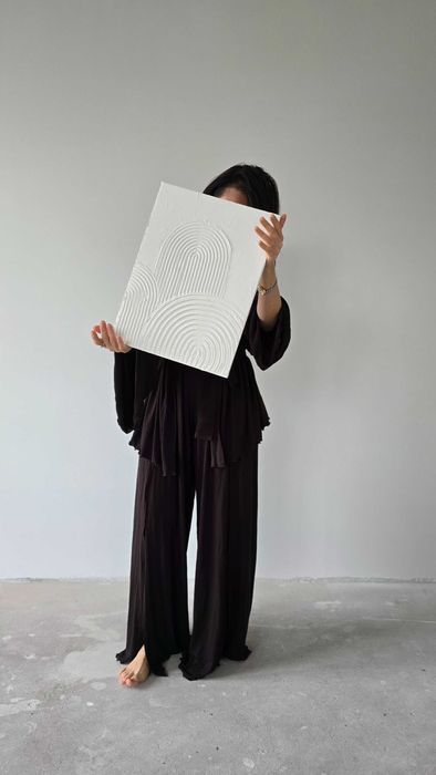 Текстурна картина ручної роботи. Абстракція 30х40 см. Молочний білий