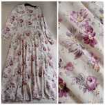 Efektowna długa sukienka XL-4XL maxi z Francji ecru w purpurowe kwiaty