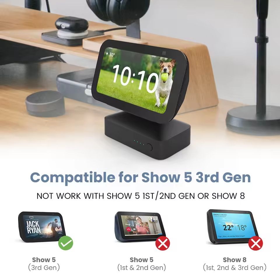 Base de bateria ggmm 10000mah para amazon echo show 5 base portátil de