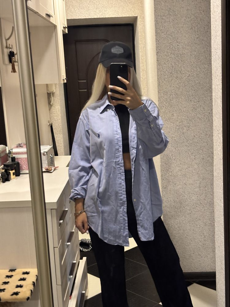 Сорочка у смужку/однотонна ralph lauren у клітинку oversize