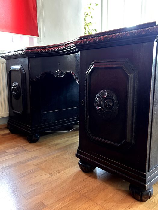 Biblioteka i biurko (zestaw) - antyki z duszą, lite drewno, rzeźbienia