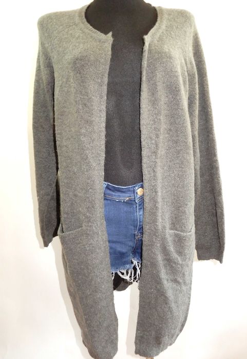 Kardigan swetr sweter szary przed kolano z wełną Ciso 38 M