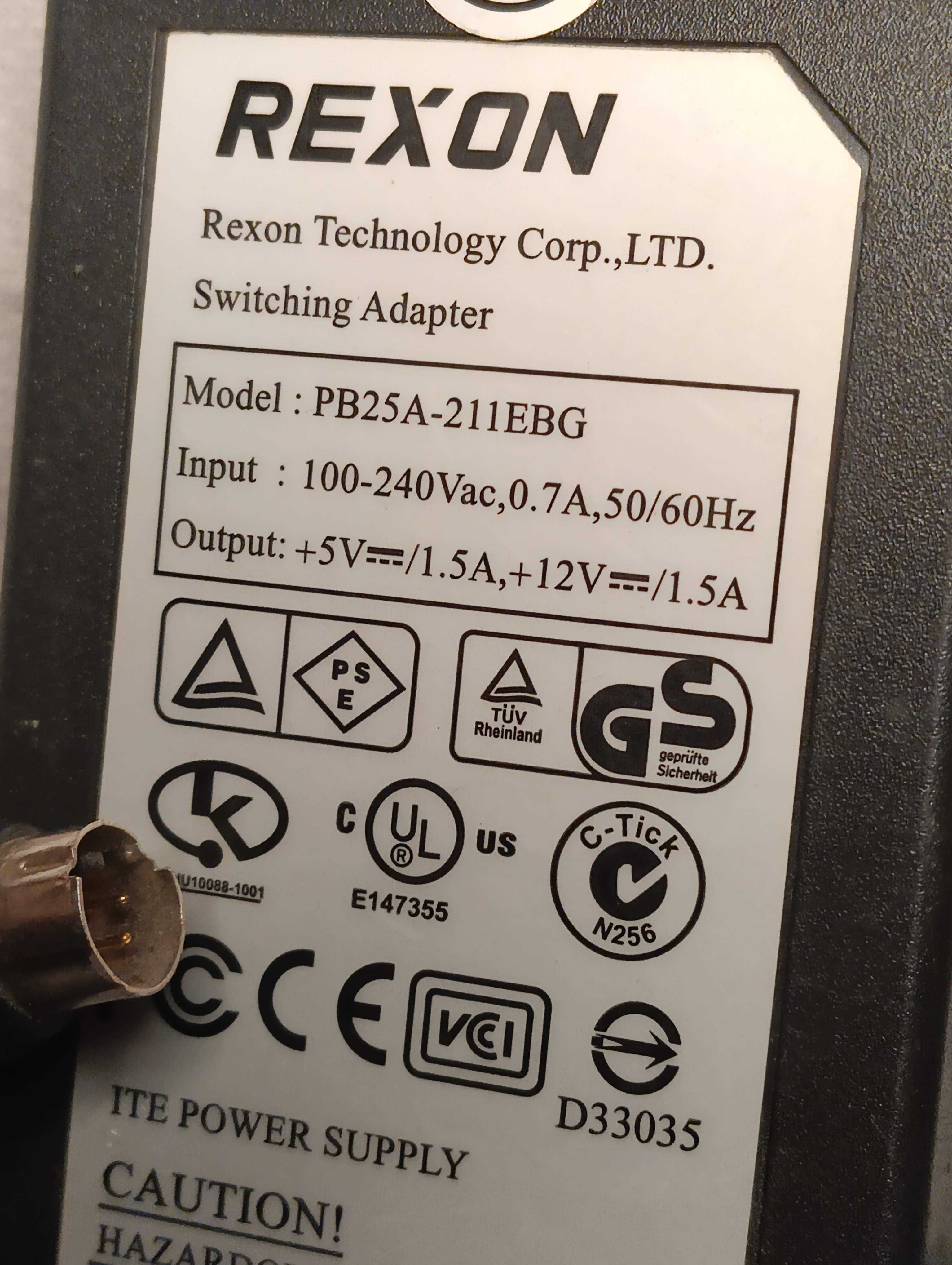 Блок живлення питания 12V1.5A 5V1.5A REXON PB25A-211EBG