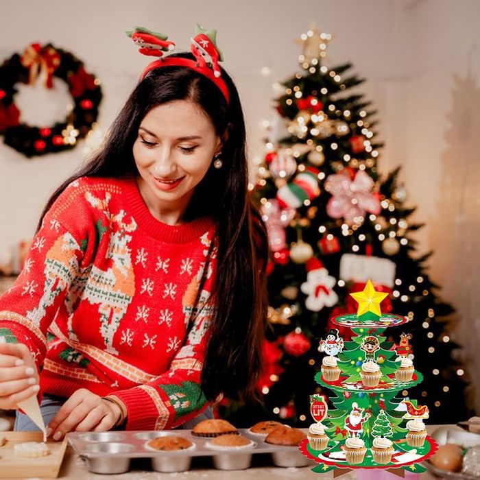 Świąteczny Stojak na Babeczki 3-poziomowy Tekturowy na Boże Narodzenie