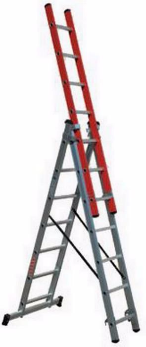 Escada tripla 3+3+3 mts alumínio c/ lance em fibra e degrau quadrado