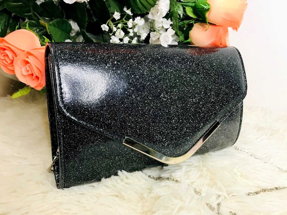 Torebka damska wieczorowa wizytowa kopertówka lakierowana czarna