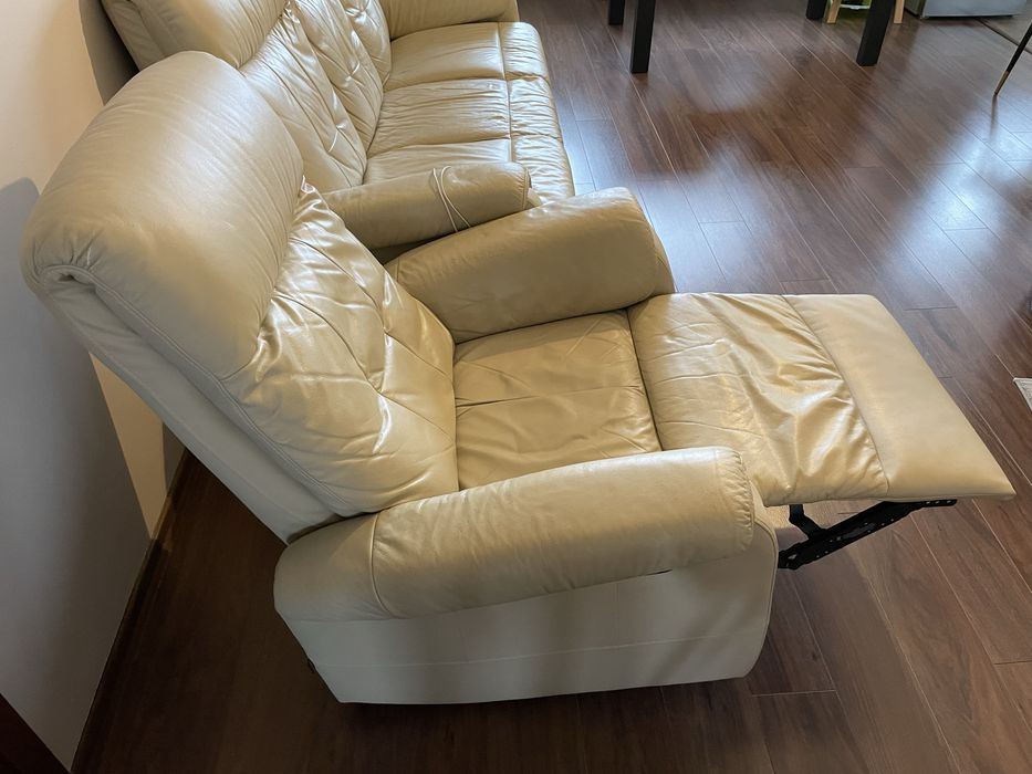 Komplet skórzany: Fotel rozkładany relax i sofa z funkcją spania