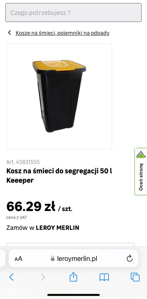 Sprzedam kosze na smieci 50l z Leroy Merlin 3 sztuki