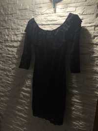 Czarna, koronkowa sukienka hiszpanka z 3/4 rekawkiem