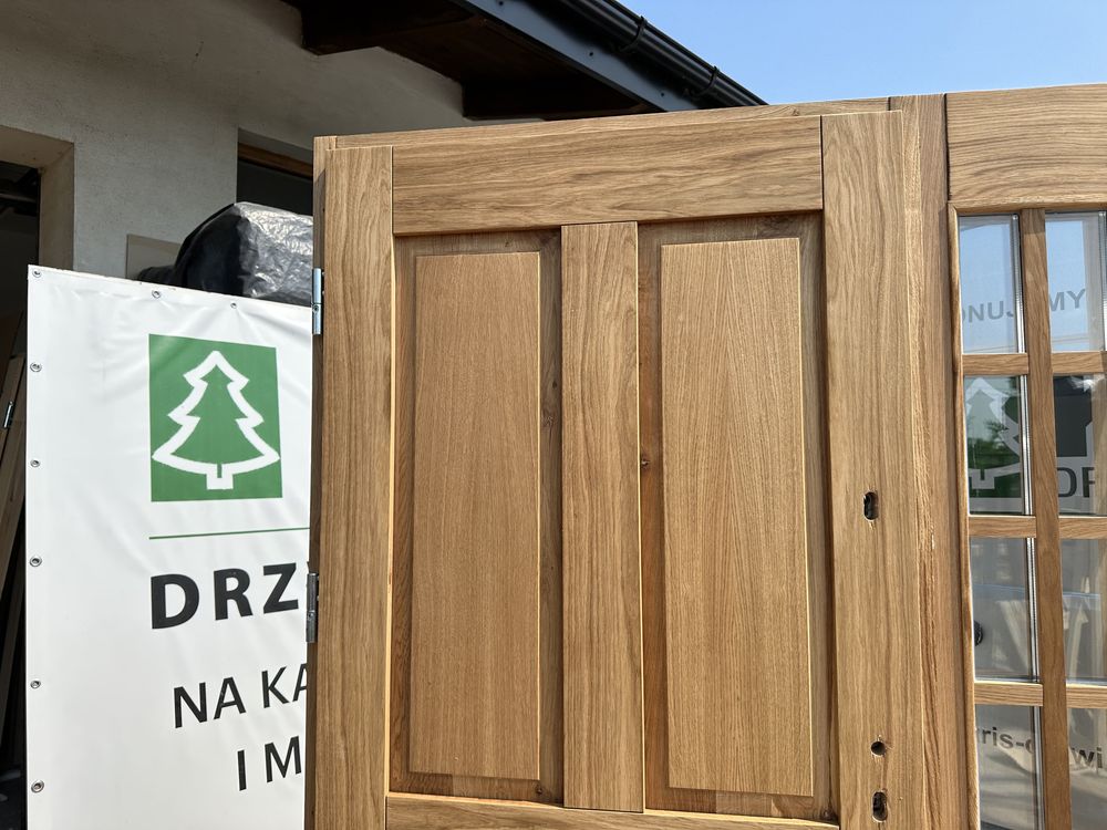 Drzwi zewnętrzne drewniane lite dębowe z doświetlem Na Każdy Wymiar