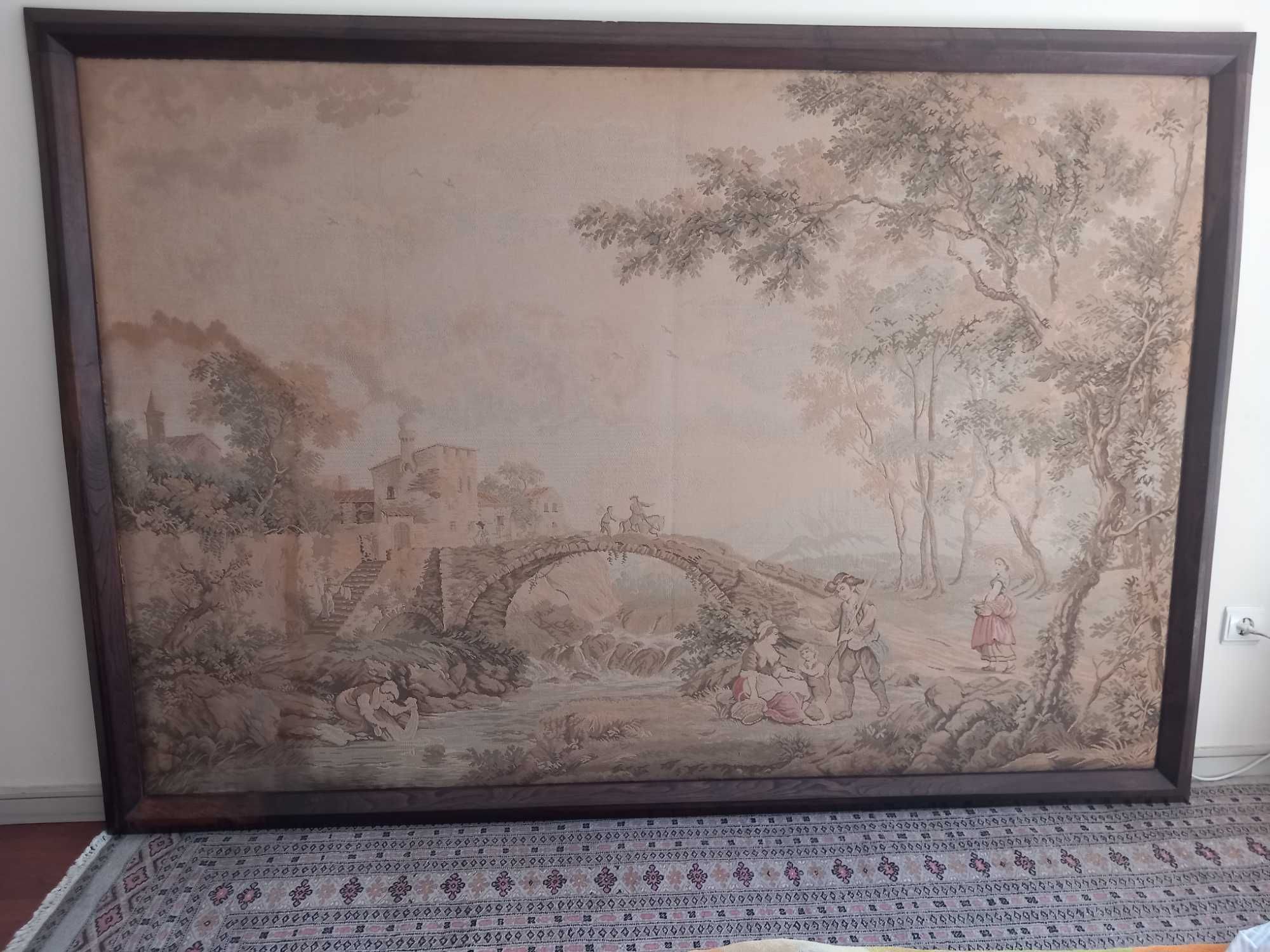 Quadro de grande porte antigo com moldura em madeira maciça