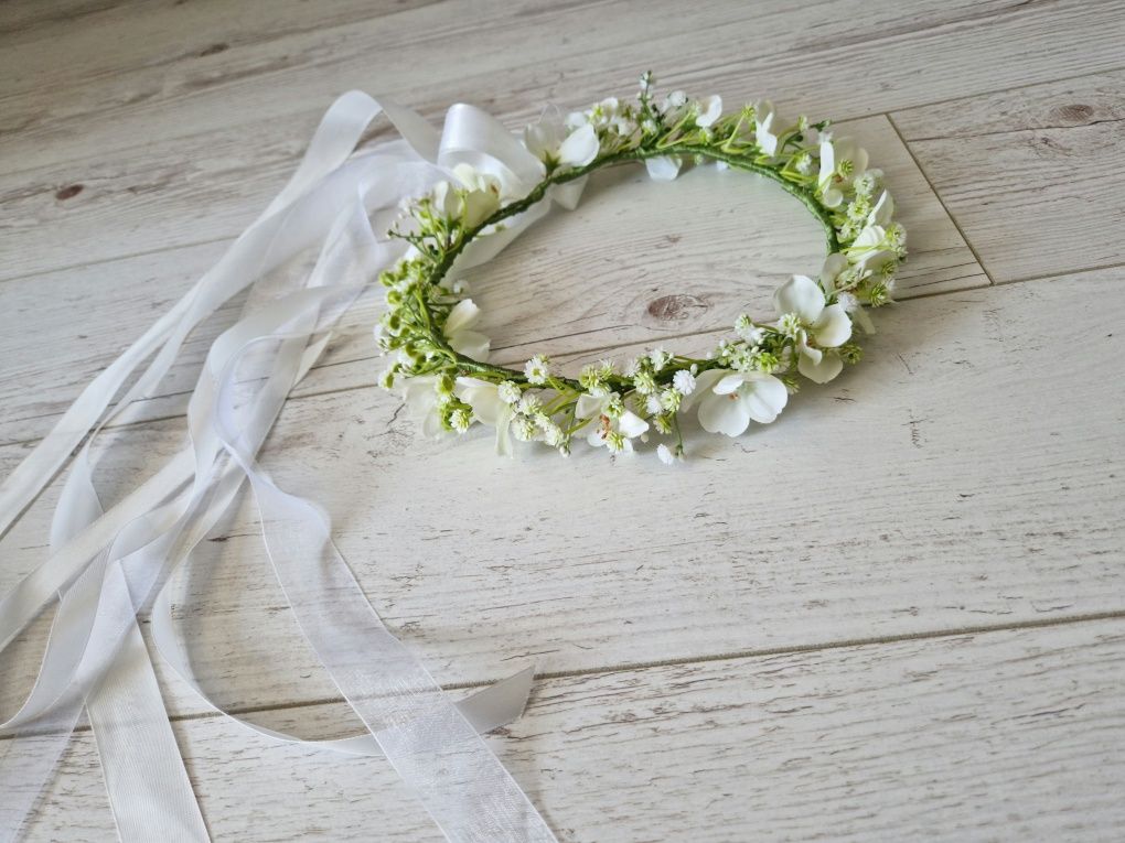 Ręcznie robiony wianek komunijny boho kwiat jabłoni jak żywy