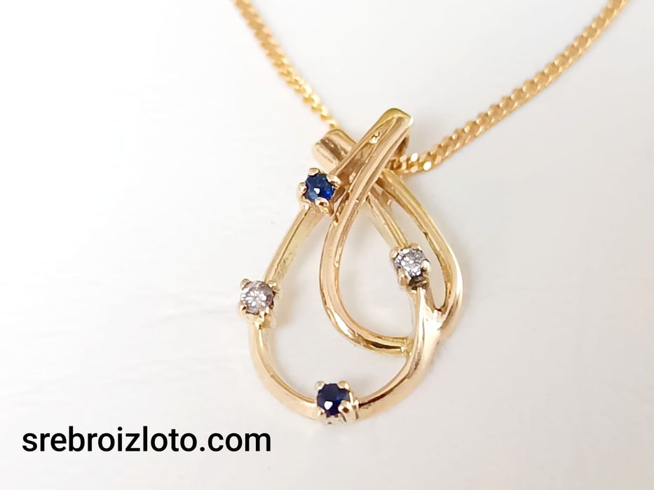 Zawieszka złota z szafirami i brylantami