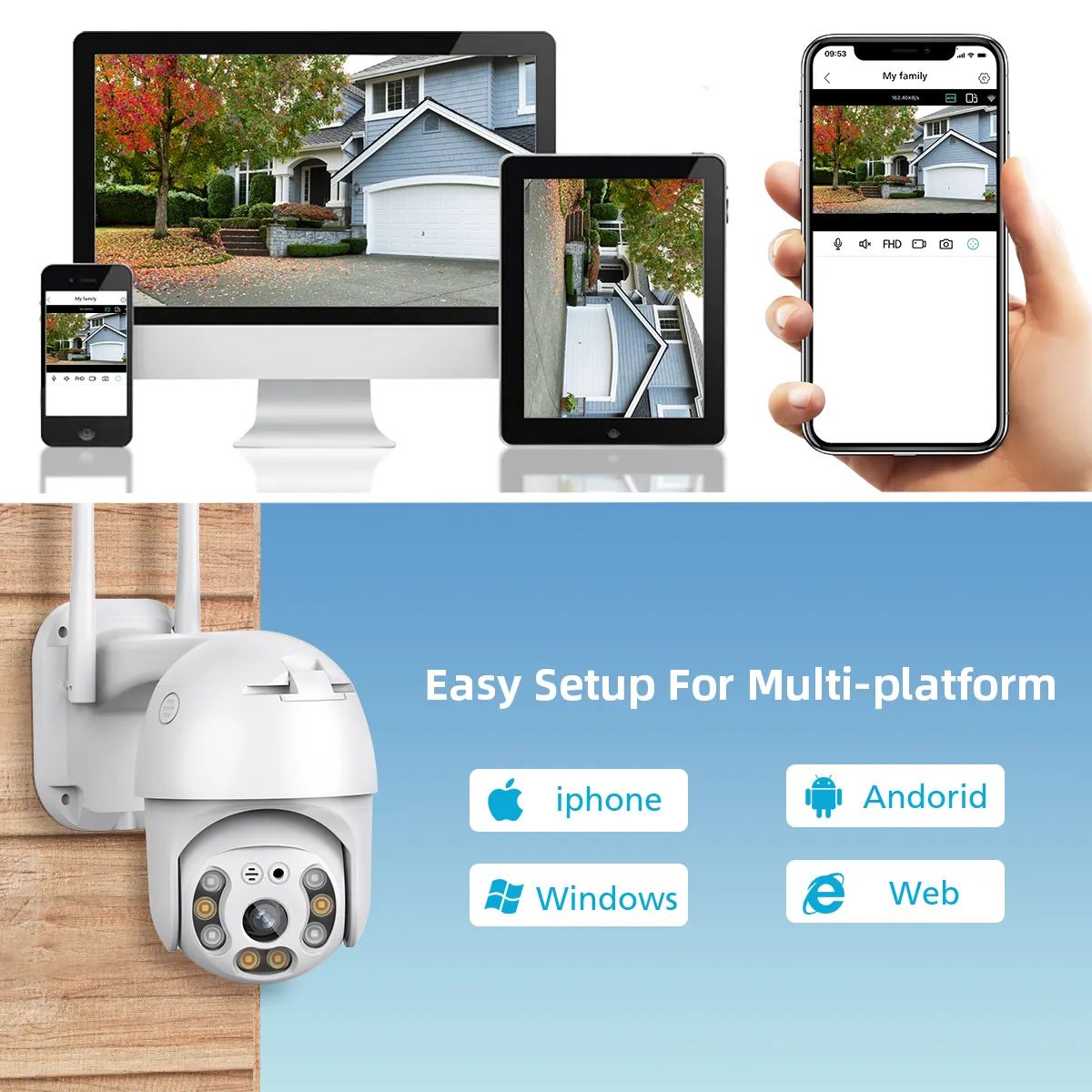 Уличная поворотная камера видеонаблюдения 2мп A6W2 ICSEE WiFi PTZ