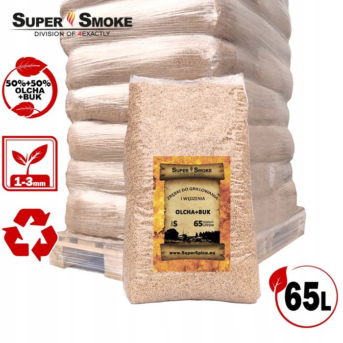 Zrębki Wędzarnicze Super Smoke OLCHA+BUK KL-02 (1-3mm) Borniak 65L