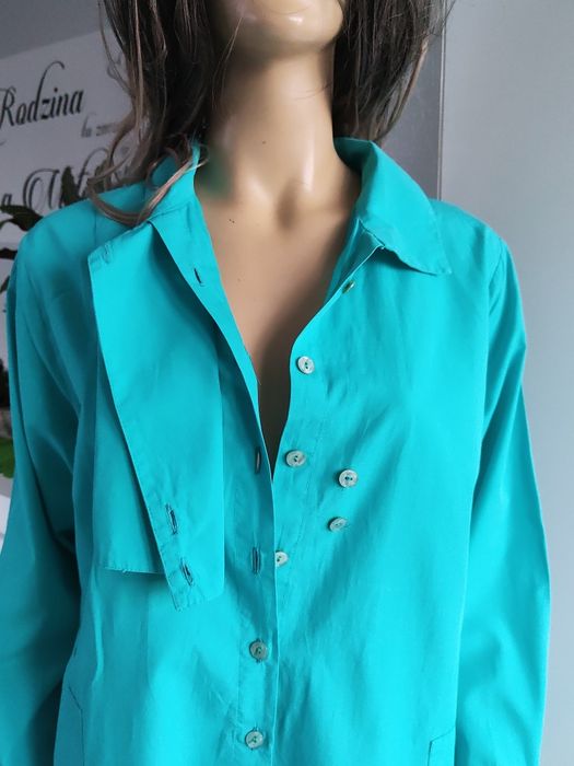 Turkusowa luźna koszula oversize asymetryczna bawełniana rozmiar 38